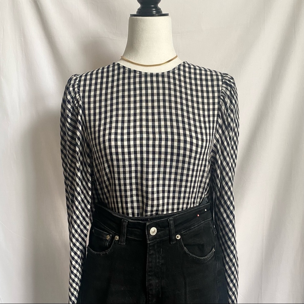 H&M Black and White Plaid Blouse